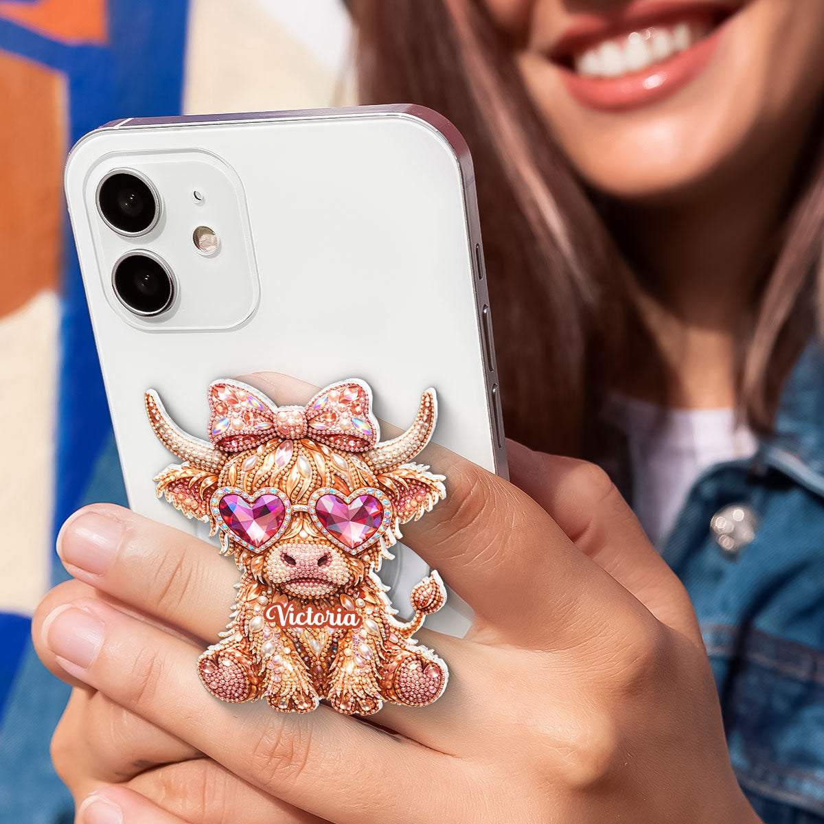 3D Effect Highland Cow - Personalized Acrylic Magnetic Phone Grip - Anniversary, Valentine's Day Gift, Gift For Her