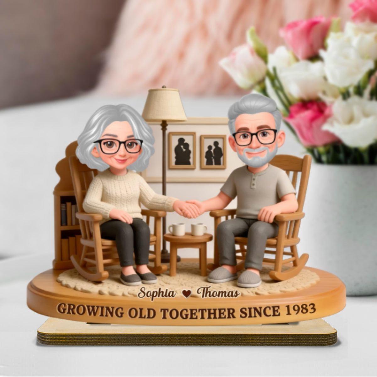 Eternal Love Couple In Cozy Living Room Growing Old Together - Personalized 2-Layer Wooden Plaque - Gift For Couple, Gift For Him, For Her
