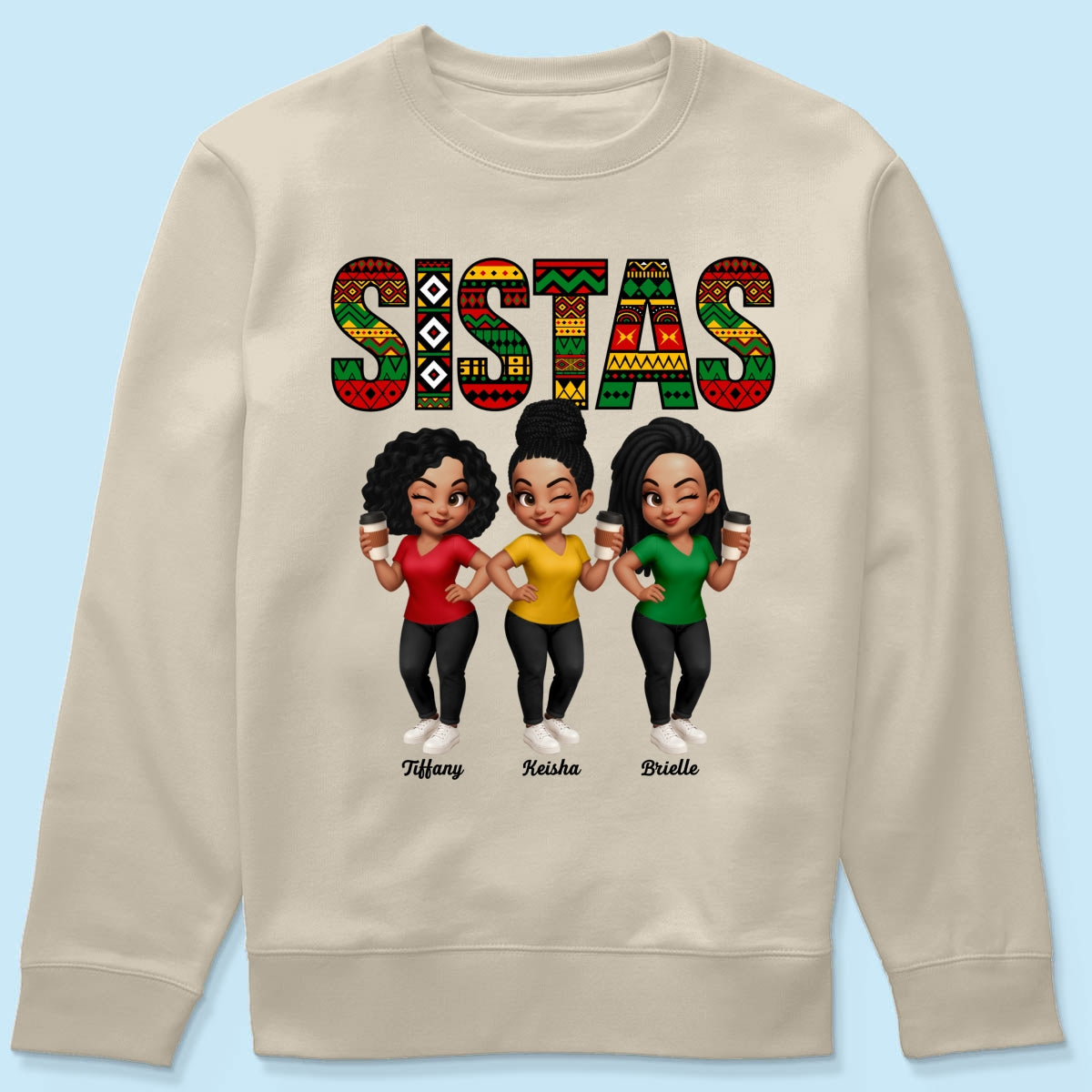 Tribal Pattern Besties Sistas Sisters - Personalized Shirt - Birthday Gift, Gift For Best Friends