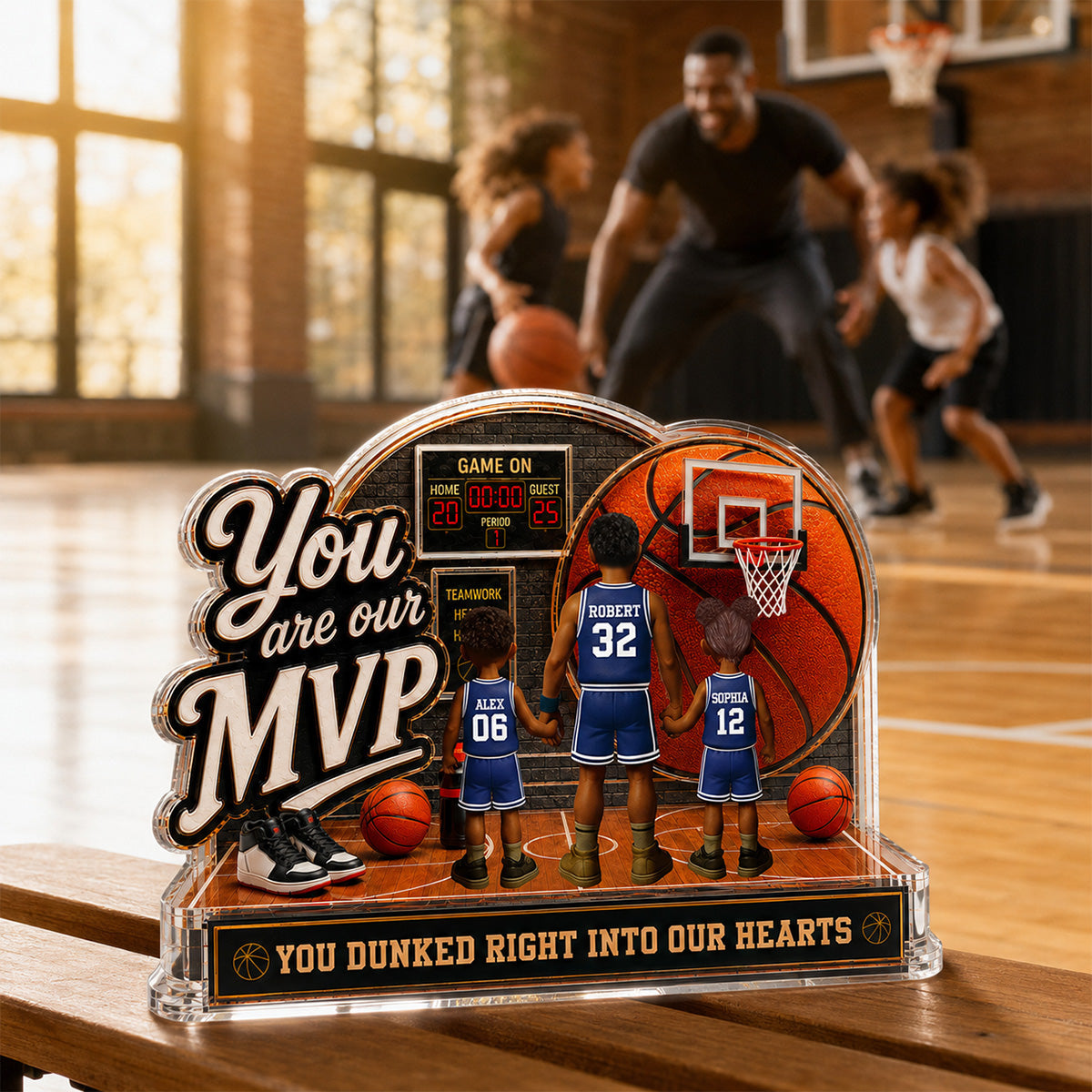 You Are Our MVP Standing Basketball Man & Kids 2D Flat - Personalized Acrylic Block Plaque -  Gift For Basketball Dad