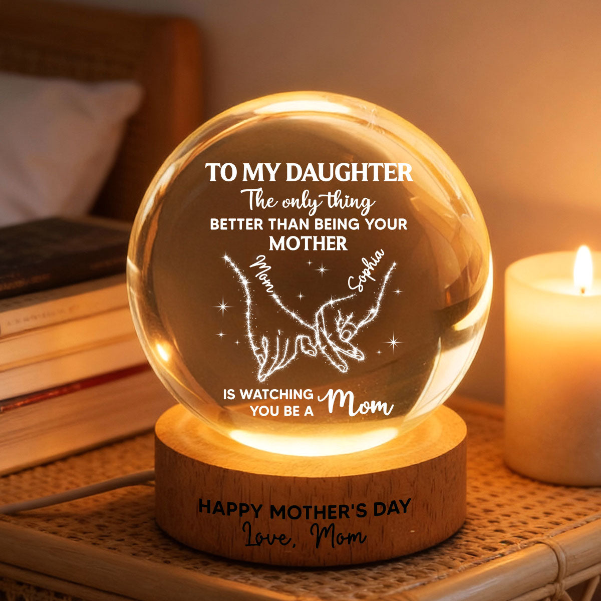 To My Daughter The Only Thing - Personalized Crystal Ball LED Night Light - Mother's Day Gift For Daughter