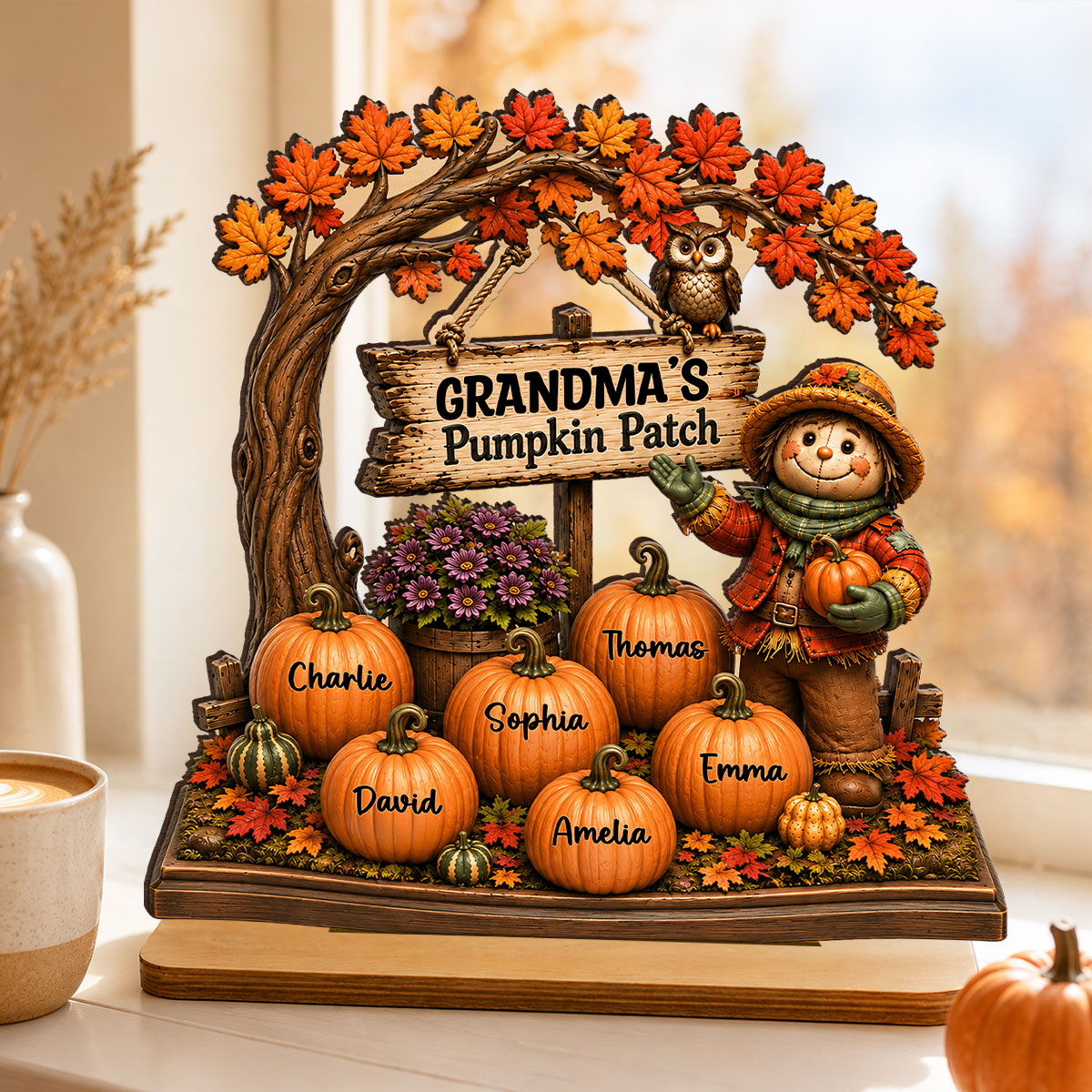 Grandma's Pumpkin Patch And Grandkids - Personalized 2-Layered Wooden Plaque - Fall Season Decor Gift, Gift For Grandma