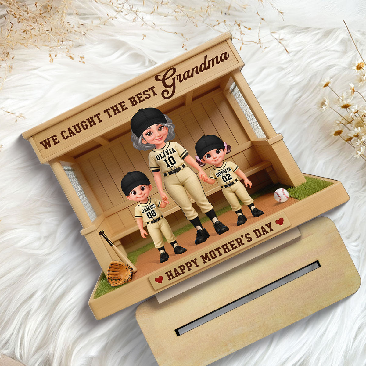 We Caught The Best Grandma Baseball Dugout - Personalized 2-Layered Wooden Plaque - Mother's Day Gift For Baseball Grandma, Mom