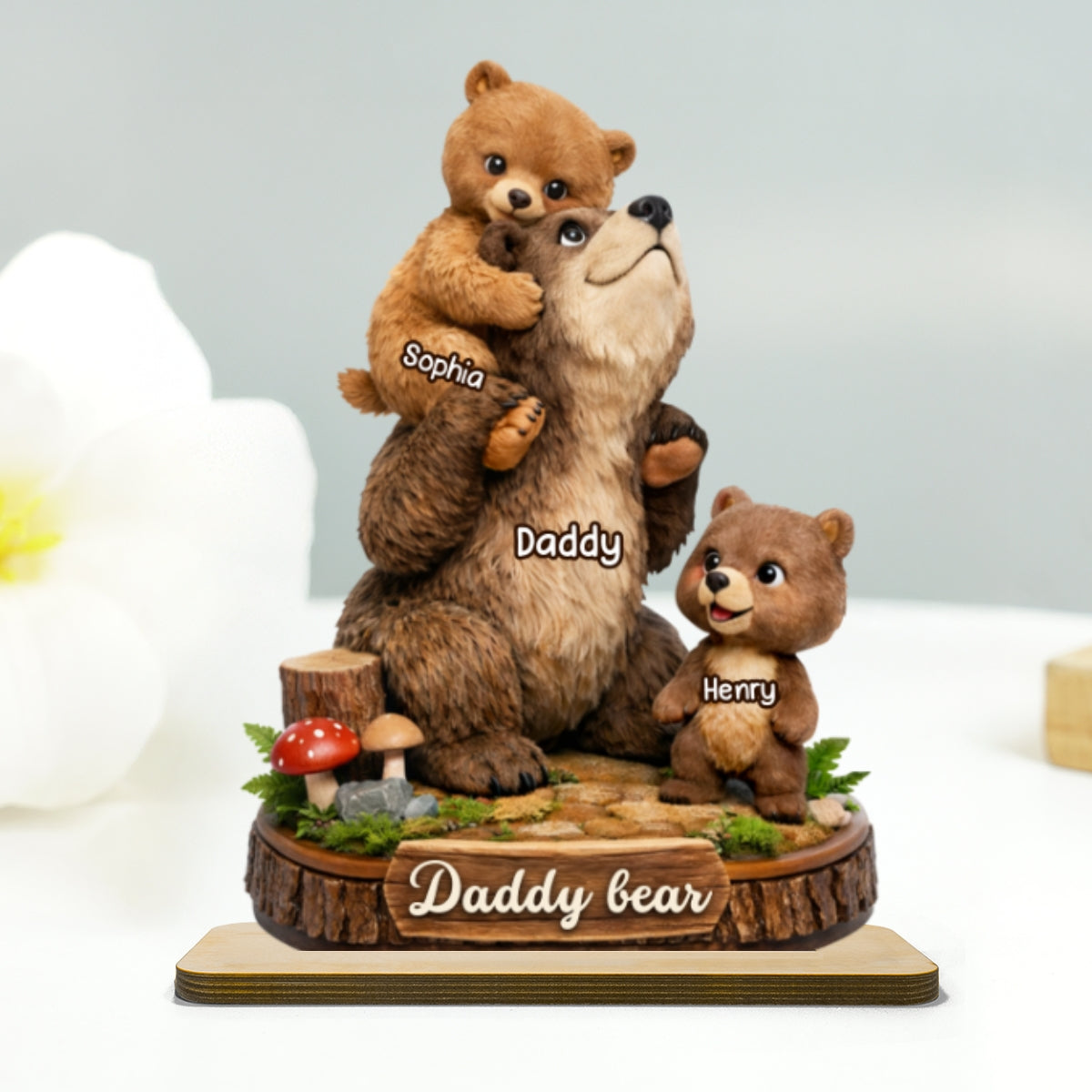 Daddy Bear - Personalized 2-Layered Wooden Plaque - Heartfelt Gift for Dad, Grandpa