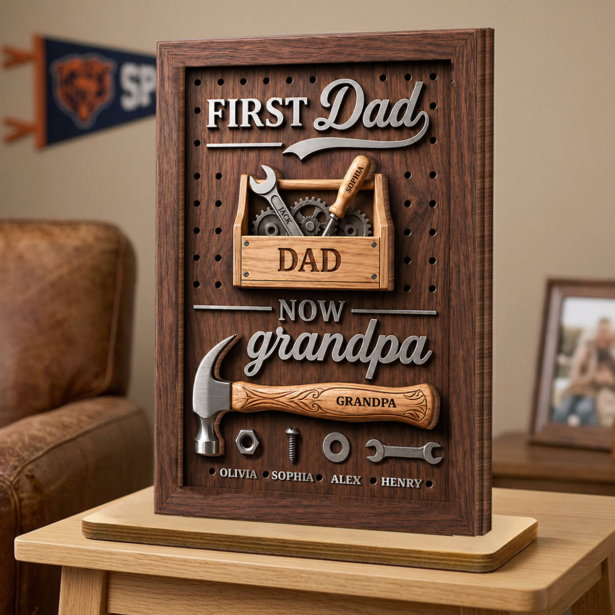 First Dad Now Grandpa Tool Box - Personalized 2-Layered Wooden Plaque - Heartfelt Gift For Dad, Grandpa, Husband