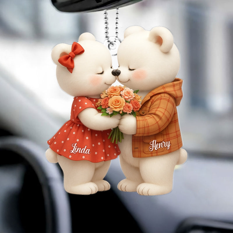 Loving Kissing Bear Couple - Personalized Acrylic Ornament - Sentimental Gift for him, for her