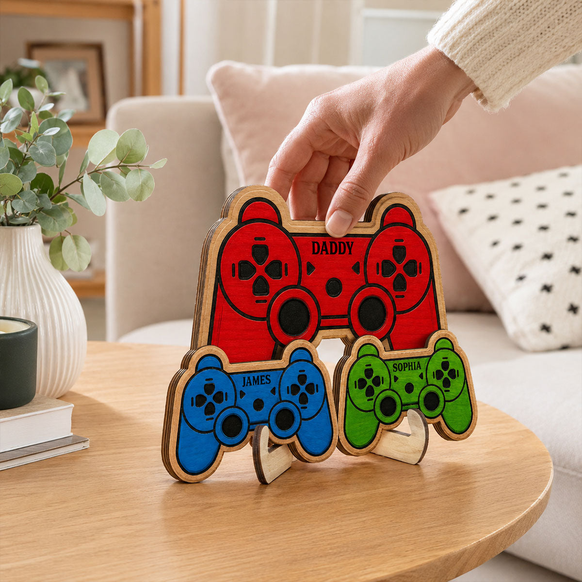 Best Dad Ever Game Controller With Kids Names 2D Flat - Personalized Wooden Plaque