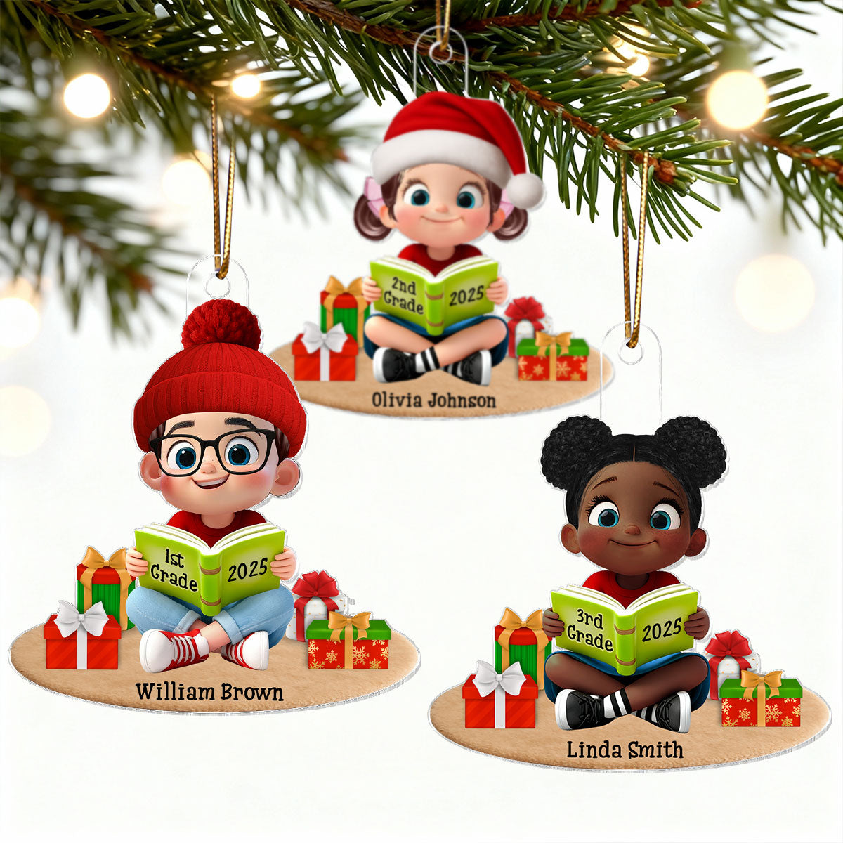 3D Effect Kid Reading Book - Personalized Acrylic Ornament - Christmas Gift For Book Lover, Bookworm, Book Club Gift