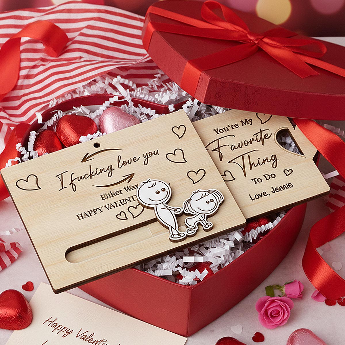 I Fcking Love You Funny Inappropriate Couple - Personalized Wooden Slider Ornament - Valentine's Day Gift For Him, For Her