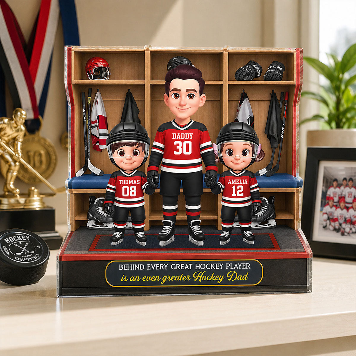 Hockey Dad And Kids Locker Room - Personalized Acrylic Block Plaque -  Gift For Dad, Husband