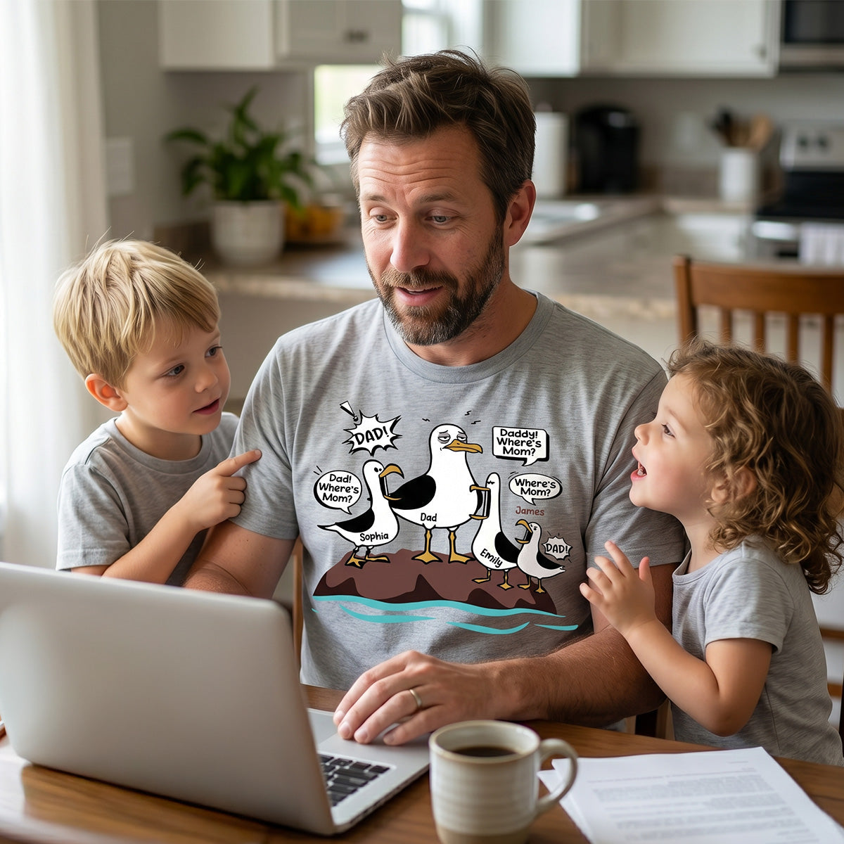 Where's Mom Funny Seagulls & Tired Dad - Personalized Shirt - Funny Father's Day Gift For Dad, Husband