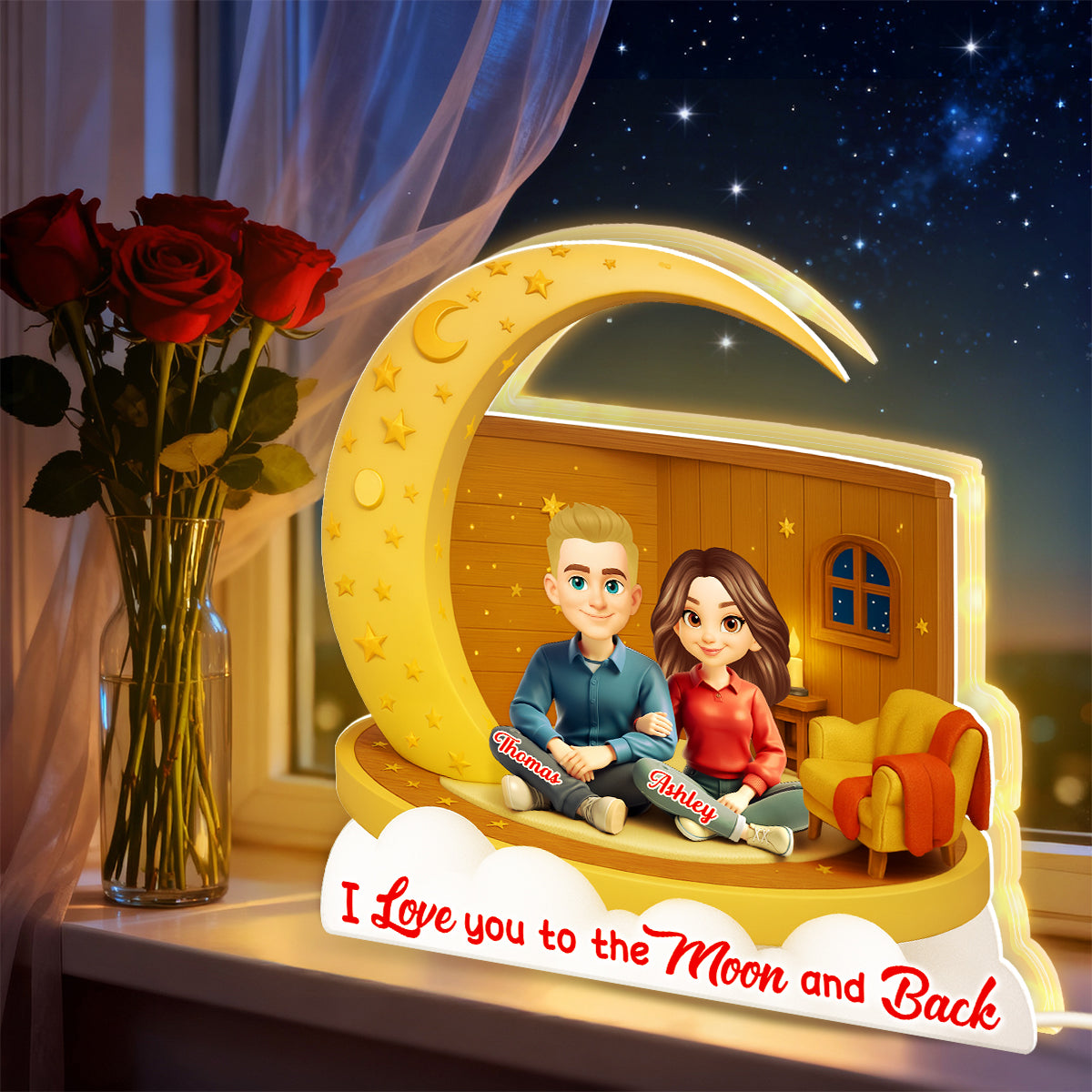 I Love You To The Moon And Back - Personalized Light Box - Gift for Couple, for Him, for Her