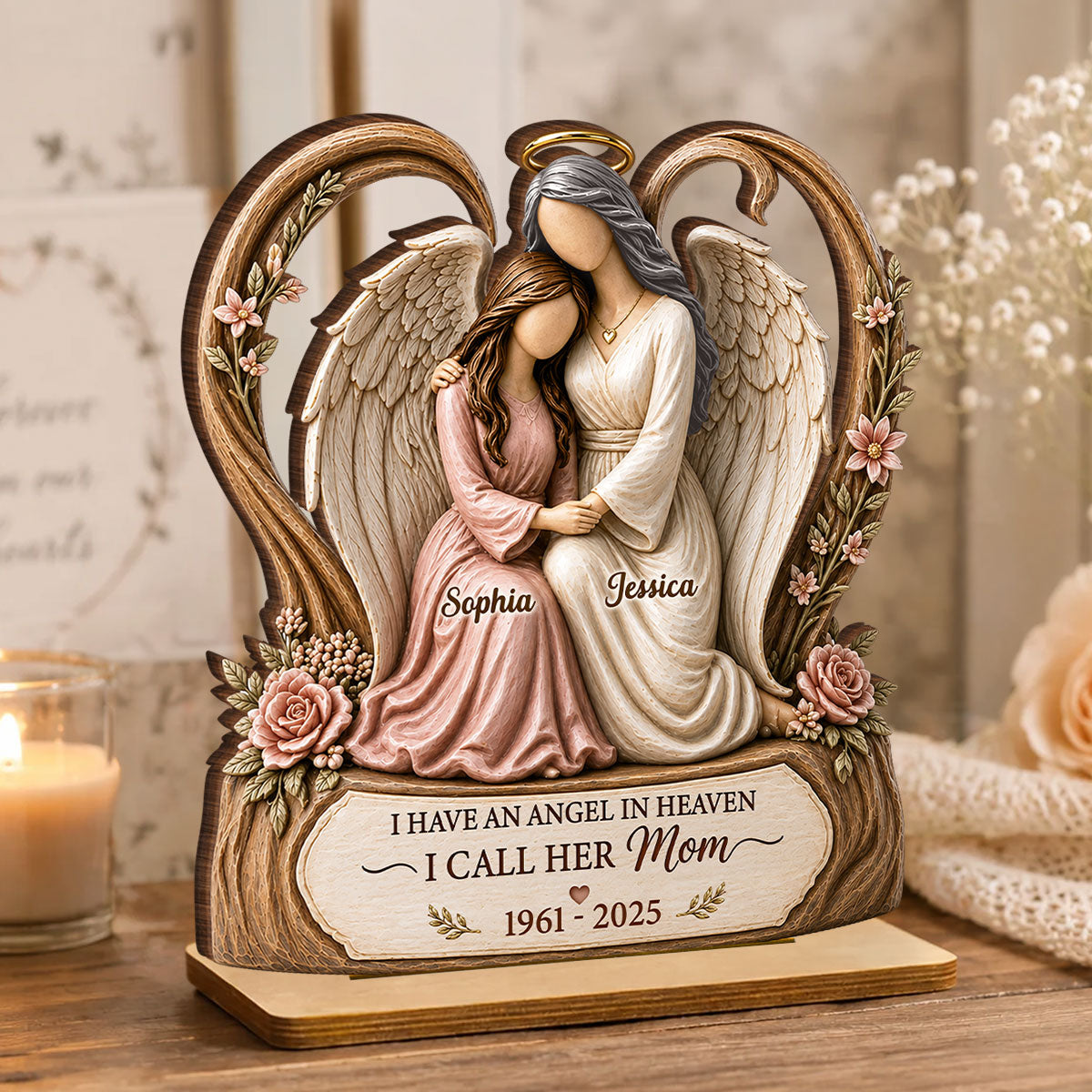 I Have An Angel In Heaven I Call Her Mom - Personalized 2-Layered Wooden Plaque - Sympathy Gift, Remembrance Gift