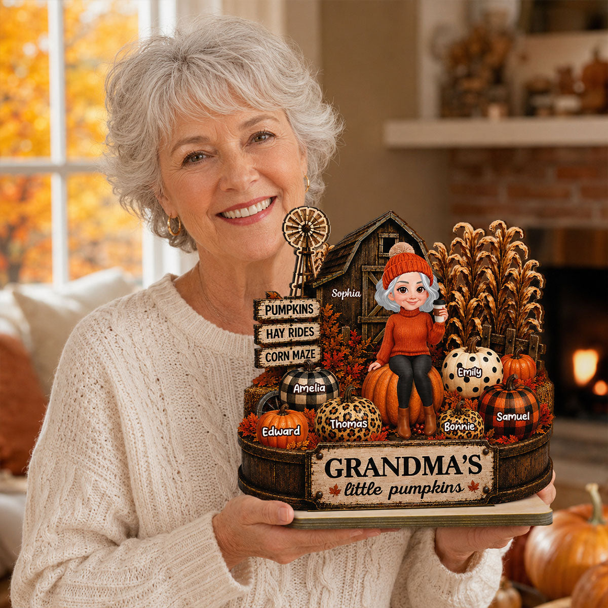 Grandma Pumpkins Hay Rides Corn Maze 2D Flate - Personalized Wooden Plaque