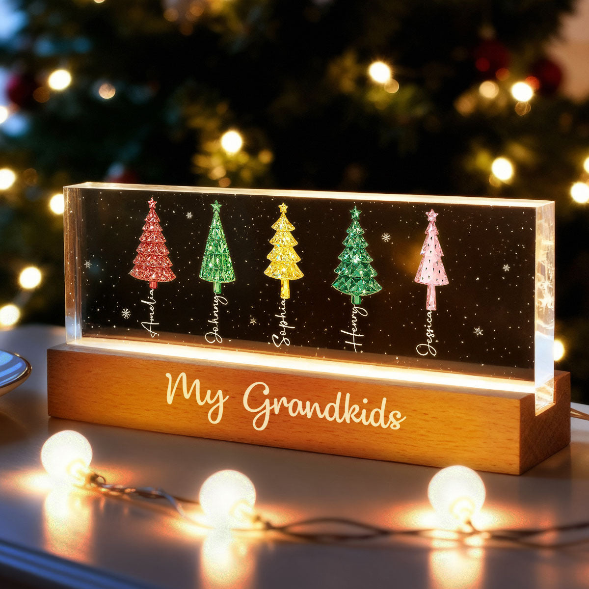 My Grandkids 3D Crystal Effect Christmas Tree - Personalized Acrylic Block Plaque LED Night Light - Christmas Gift for Grandma