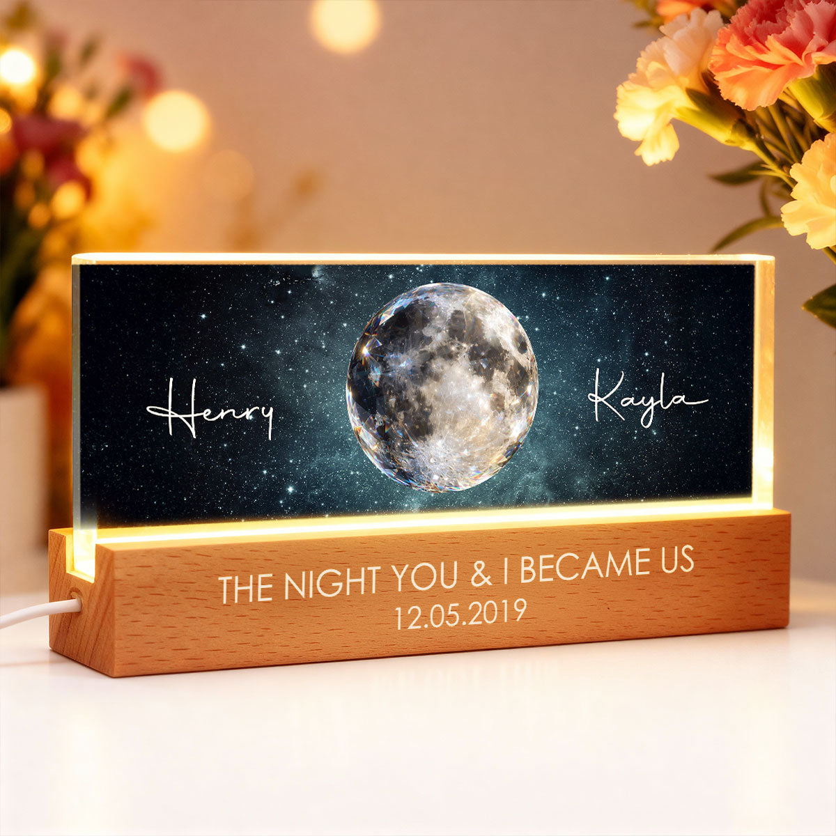 Couple Moon Phase The Beginning of Our Forever - Personalized Acrylic Block LED Night Light - Anniversary, Valentine's Day Gift for her, for him