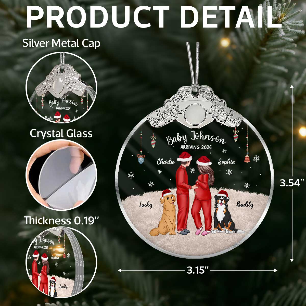 Expecting Parents Christmas Pregnancy - Personalized Glass Ornament With Silver Cap