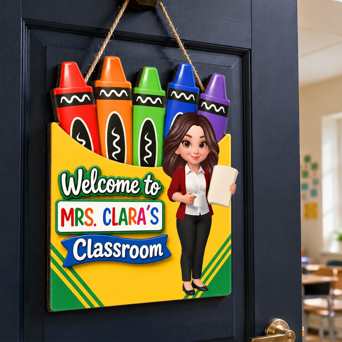 Teacher Welcome To Classroom Crayon Box - Personalized Wood Sign - Back To School Gift For Teacher, Classroom Decor