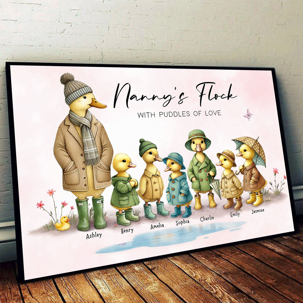 Nanny's Flock Gift For Grandma Nana Grammy Cute Ducks Personalised Poster, Gift