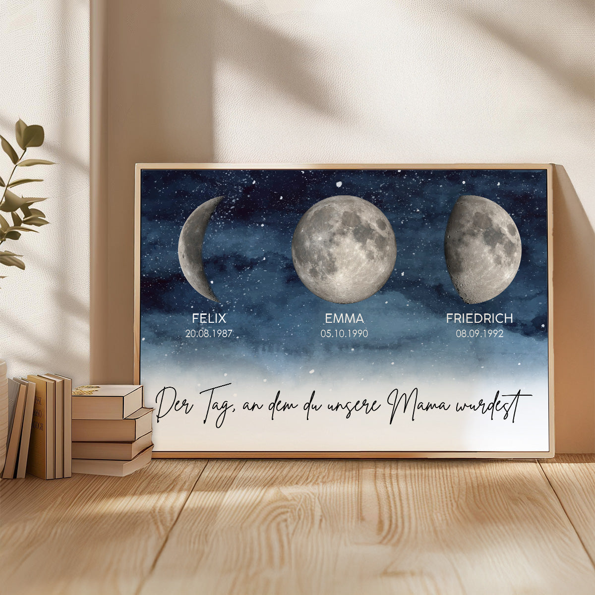 Sternennacht - Der Tag, an dem du Mama wurdest - Personalisiertes Poster mit Geburtsmondphase - Muttertagsgeschenk für Mama