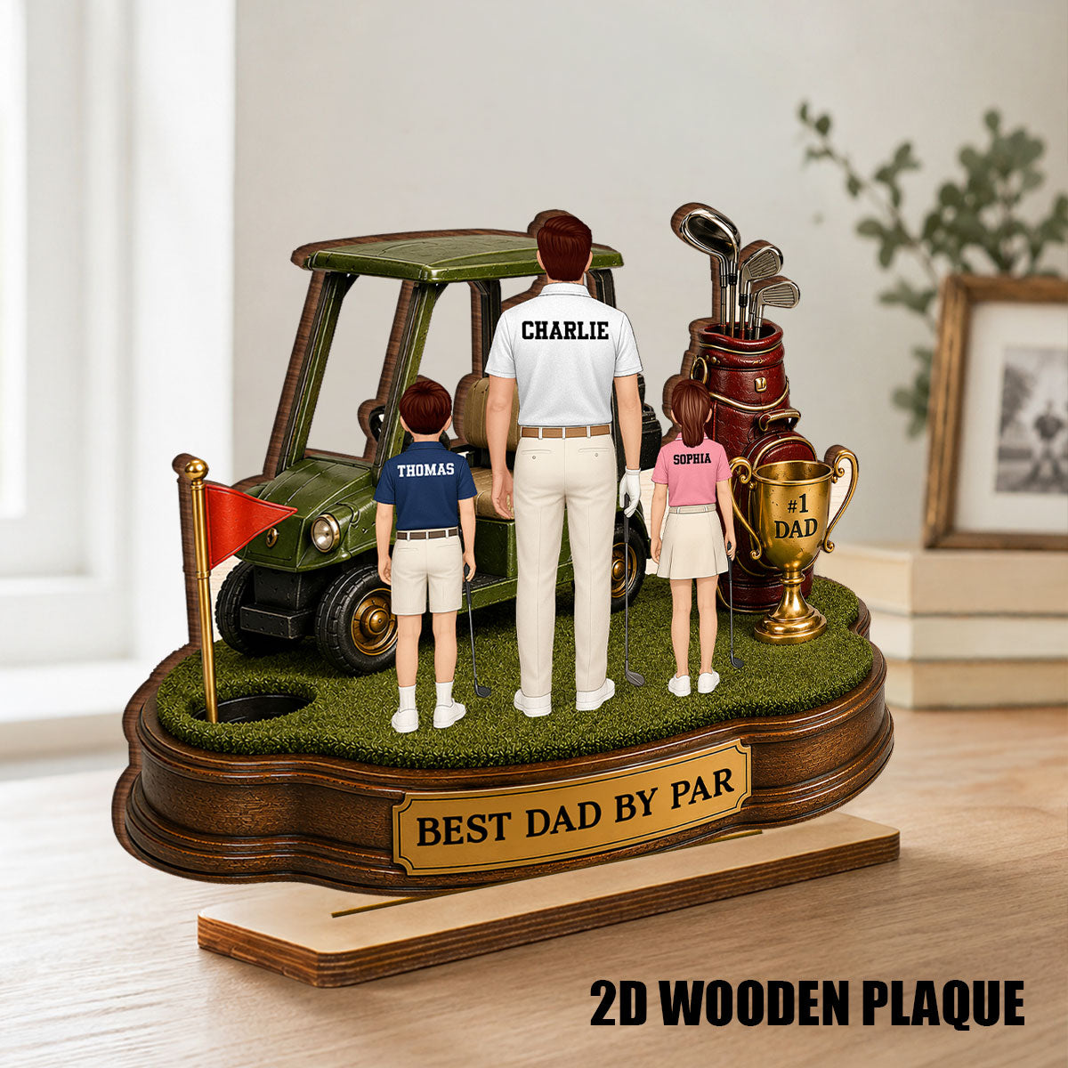 Best Dad By Par Golf Dad & Kids - Personalized 2-Layered Wooden Plaque -  Gift For Dad, Husband