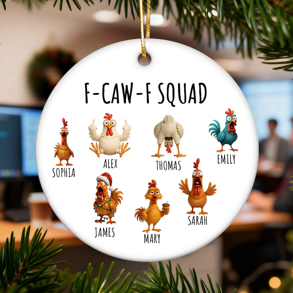 F-Caw-F Squad Funny Chicken Staff - Personalized Ceramic Ornament - Funny Gift For Coworkers, Colleagues