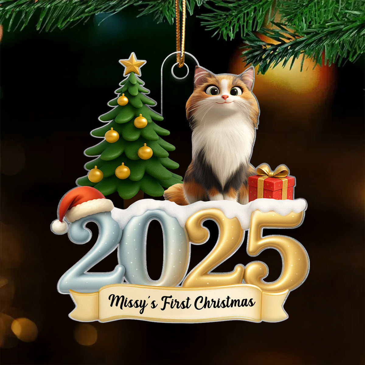 Cat First Christmas In Forever Family 2025 - Personalized Acrylic Ornament - Unique Christmas Gift For Cat Lovers