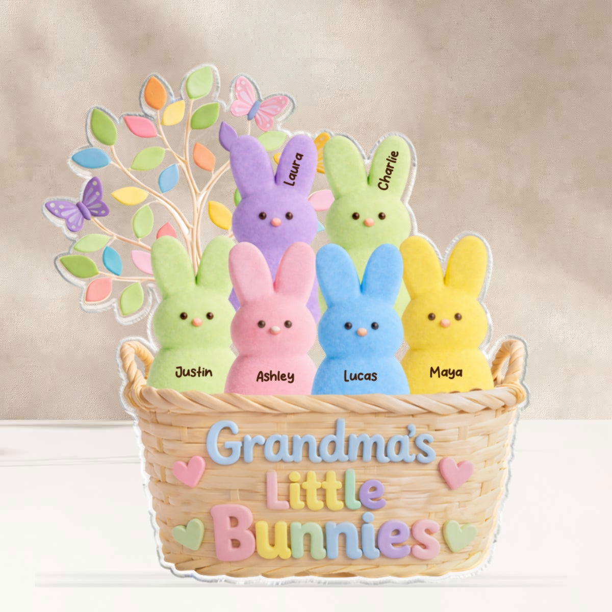 Grandma's Peeps Easter Basket - Personalized Acrylic Block Plaque - Gift For Grandma, Easter Home Decoration