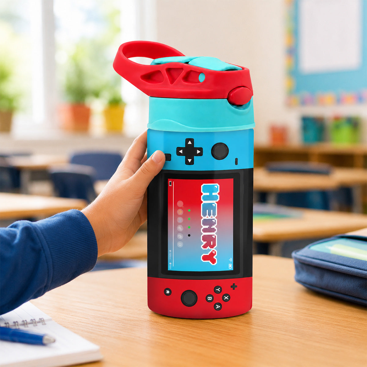 Gaming Controller Theme Kid Custom Name - Personalized Kid Insulated Water Bottle - Stainless Steel Toddler Cups with Straws, BPA Free, Leak-Proof