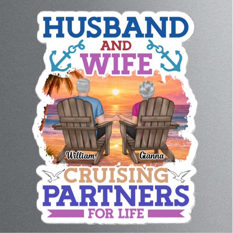 Husband & Wife Cruising Partners For Life Porthole Couple Back View - Personalized Cruise Ship Door Magnet