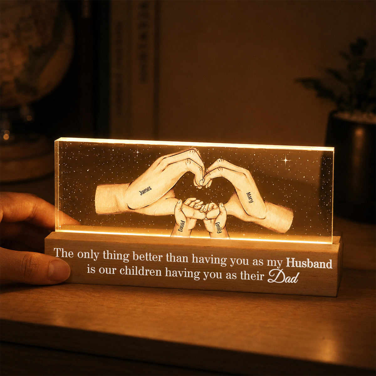 Our Children Having You As Their Dad Family Hands - Personalized Acrylic Block LED Night Light - Father's Day Gift For Husband