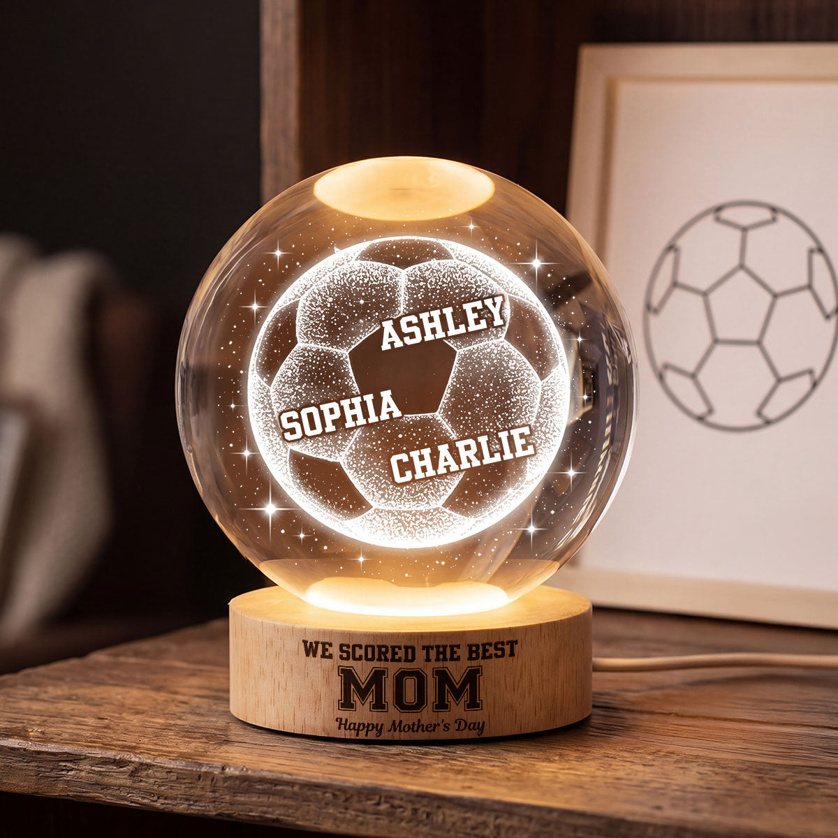 We Scored The Best Soccer Mom - Personalized Crystal Ball LED Night Light - Mother's Day Gift for Mom, Wife