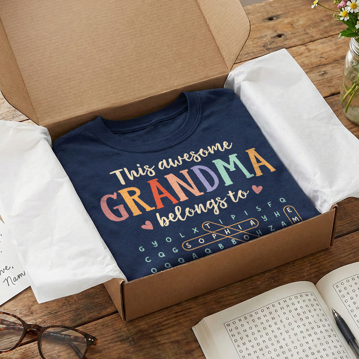 This Awesome Grandma Belongs To Grandkids Name Word Search Puzzle - Personalized Shirt - Mother's Day Gift For Grandma Mom