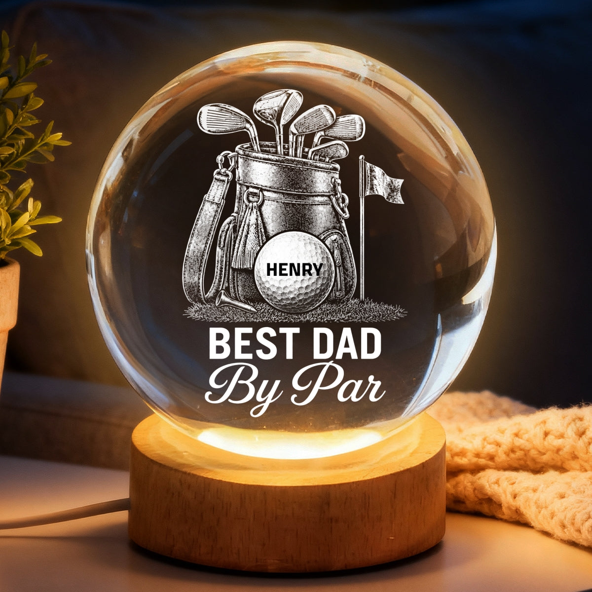 Best Dad By Par Golf Dad - Personalized Crystal Ball LED Night Light -  Gift For Dad, Golf Lover