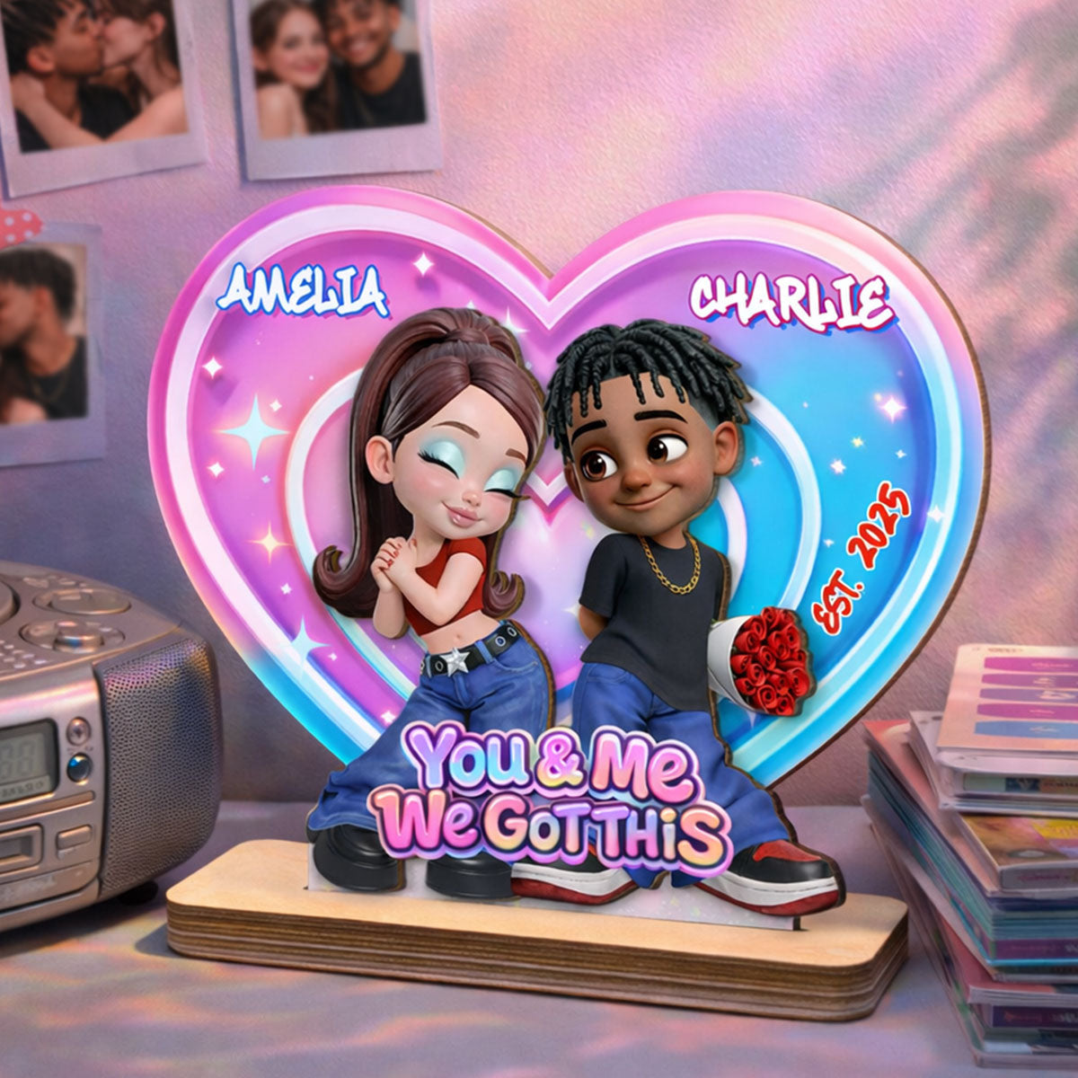 Eternal Love Y2K Couple Aura Heart Aesthetic - Personalized 2-Layered Wooden Plaque - Unique Valentine's Day Gift For Him, Gift For Her