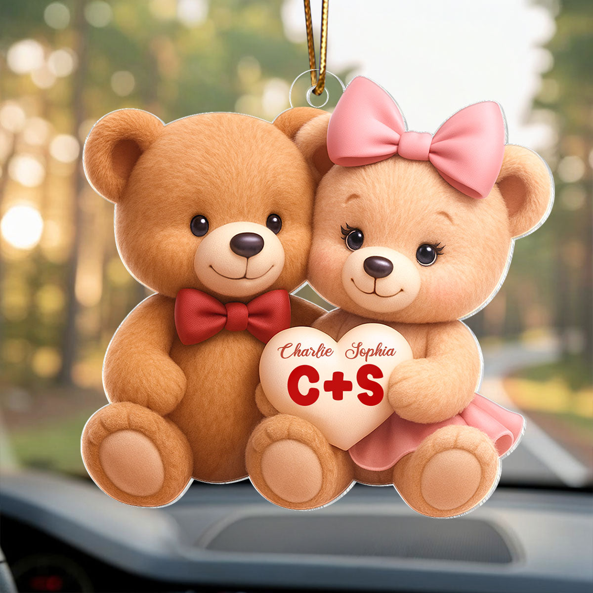 Loving Bear Couple - Personalized Acrylic Car Hanger - Valentine's Day Gift for him, for her