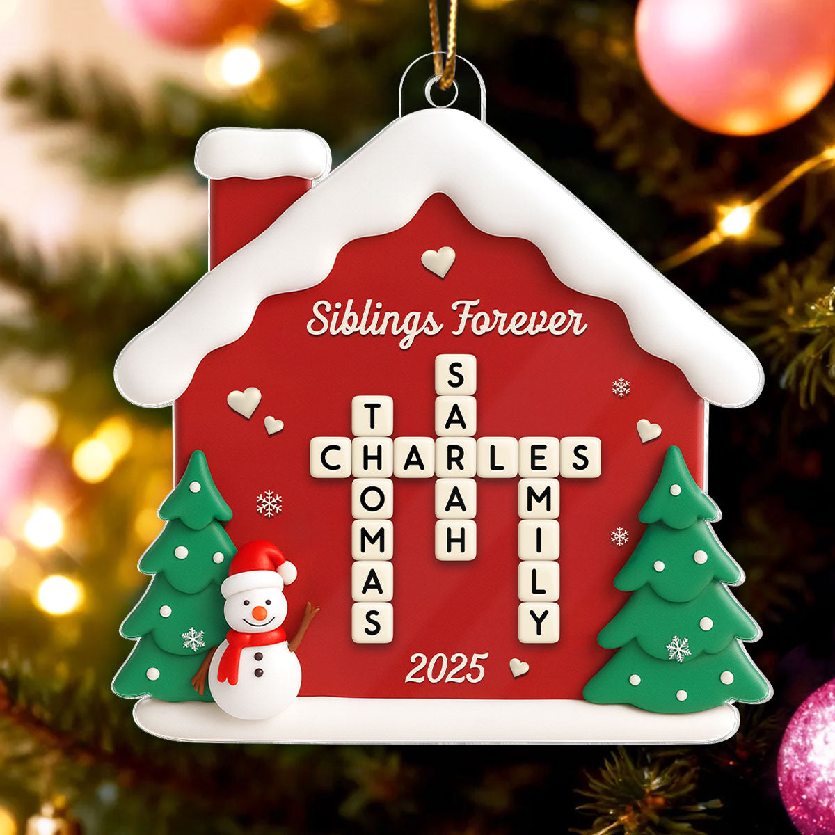 Siblings Forever Crossword Puzzle - Personalized Acrylic Ornament - Christmas Gift for Siblings