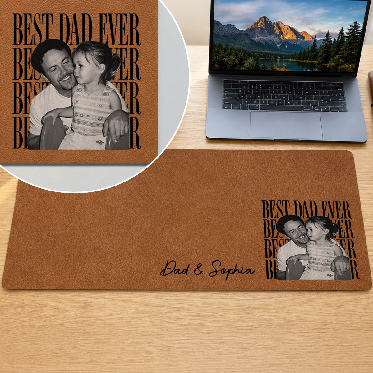 Best Dad Ever Custom Kids Photo - Personalized Desk Mat - Father's Day Gift For Dad, Husband