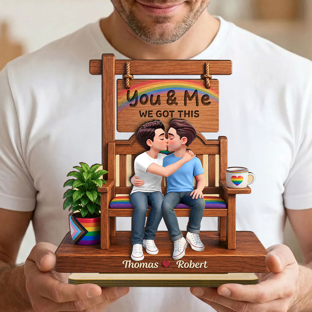 Pride Couple LGBTQ Romantic Love - Personalized 2-Layered Wooden Plaque - Gift For Couple, Happy Pride Month