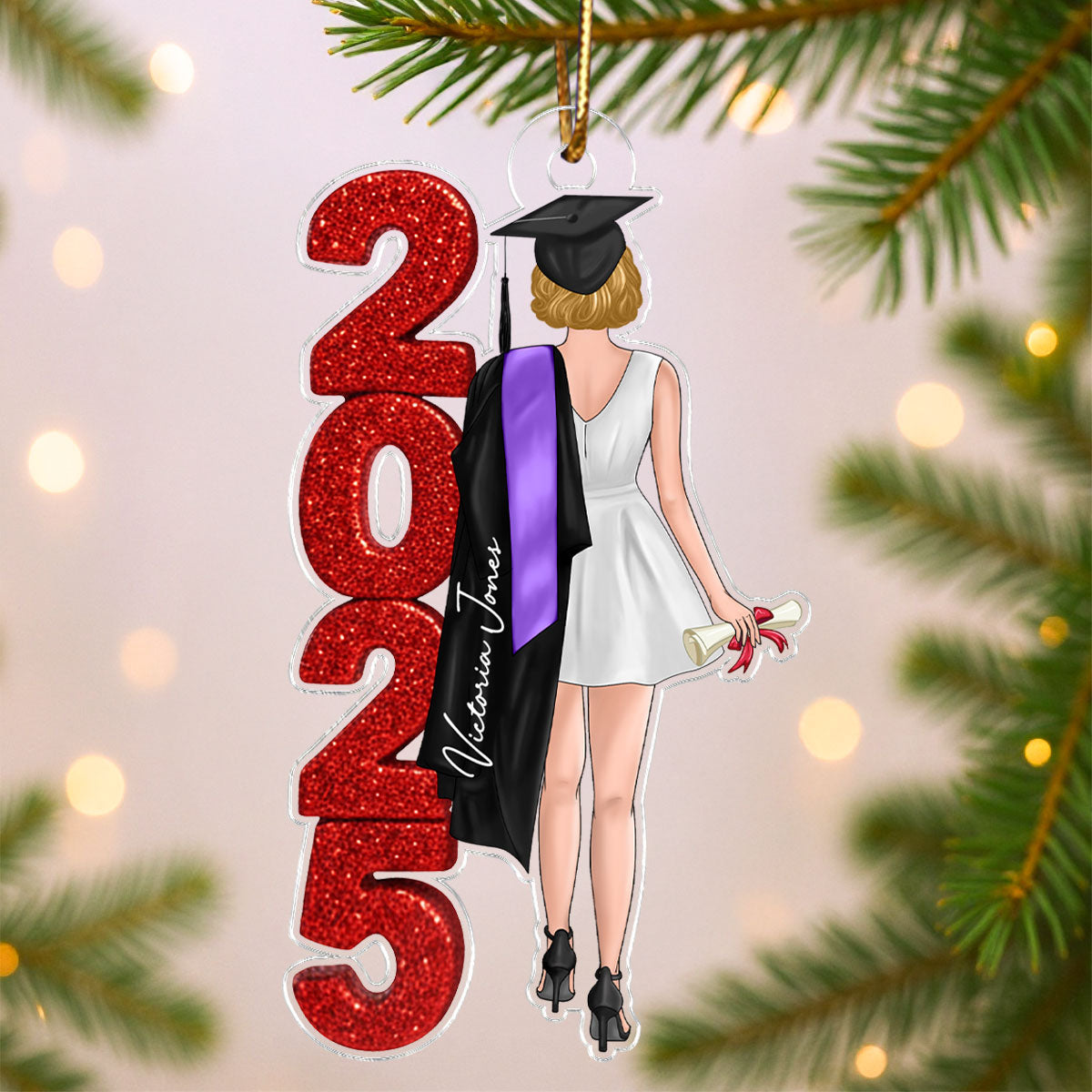 Class of 2025 2026 Senior Glitter Effect - Personalized Acrylic Ornament - Christmas Graduation Gift for Seniors