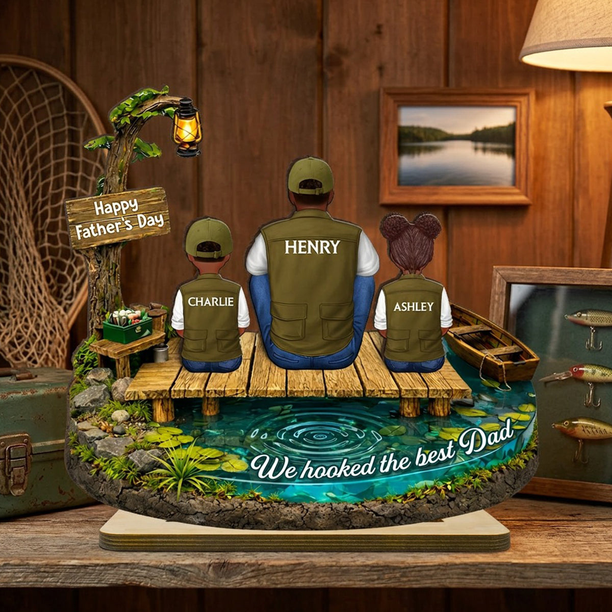 We Hooked The Best Dad Fishing - Personalized 2-Layered Wooden Plaque - Heartfelt Gift For Dad, Gift For Husband