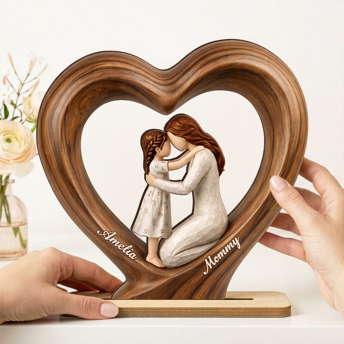 Mom and Daughter Son - Personalized 2-Layered Wooden Plaque - Mother's Day Gift for Mom, Wife