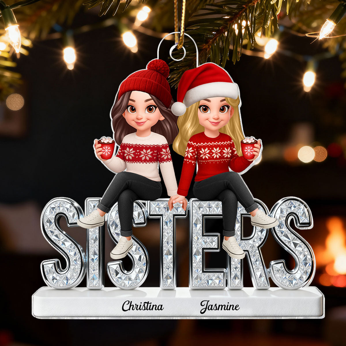 3D Shinning Effect Sisters Forever Christmas - Personalized Acrylic Ornament - Gift For Sisters