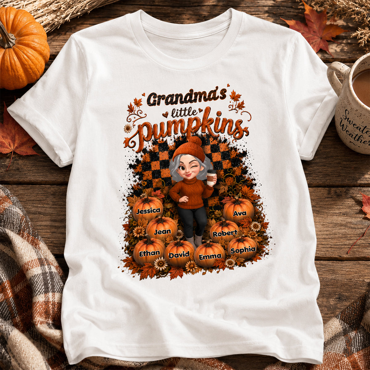 Grandma Pumpkin Patch Retro - Personalized Shirt - Fall Season Gift, Gift For Grandma