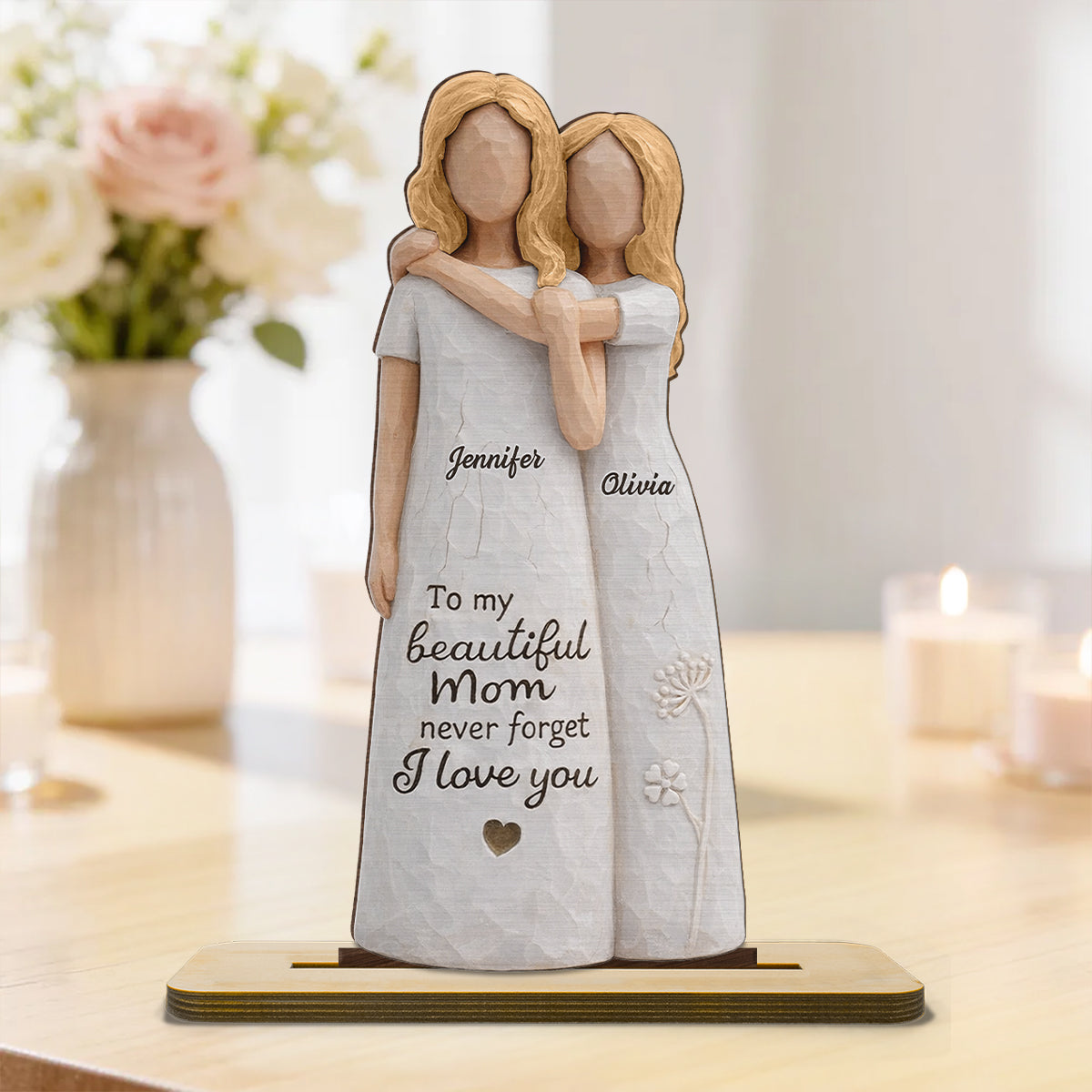 To My Beautiful Mom Never Forget I Love You - Personalized 2-Layered Wooden Plaque - Mother's Day Gift for Mom