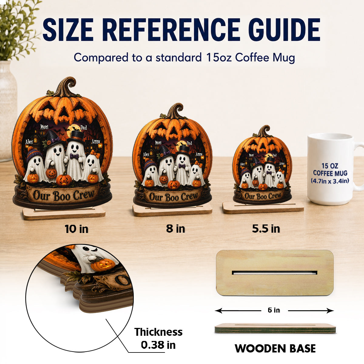 Ghost Family Our Boo Crew Pumpkin - Personalized 2-Layered Wooden Plaque - Halloween Decor Gift, Gift For Family