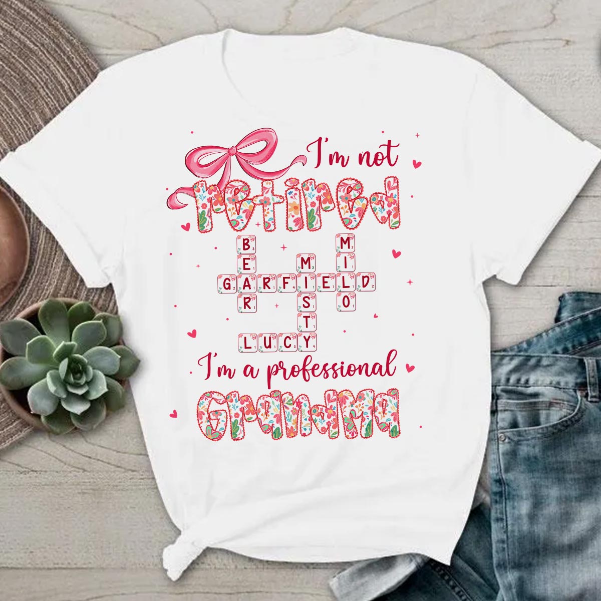 Coquette Not Retired Professional Grandma Crossword Art - Personalized Shirt - Gift For Grandma, Funny Shirt For Grandma
