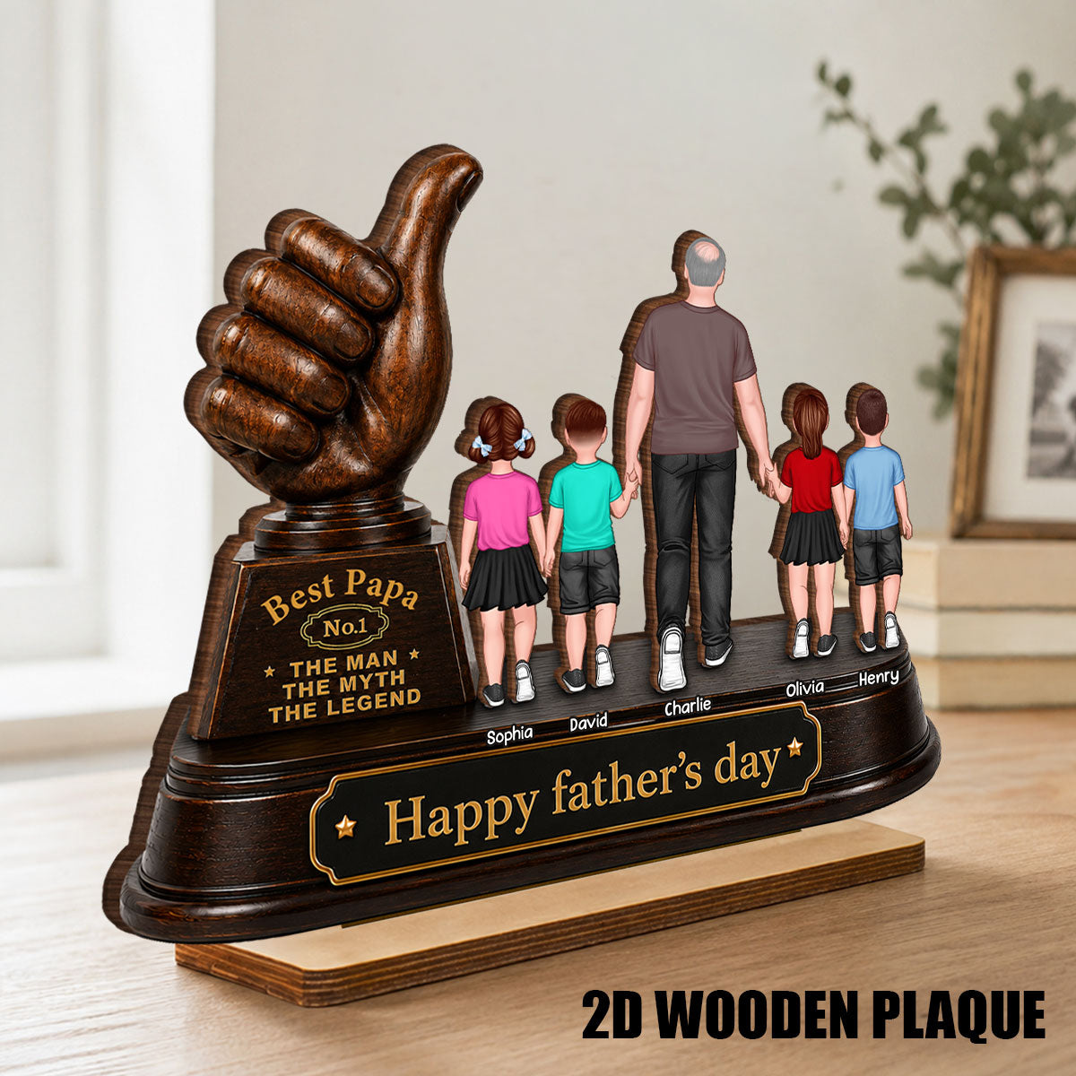 No. 1 Dad Grandpa Trophy - Personalized 2-Layered Wooden Plaque -  Gift for Dad, Husband