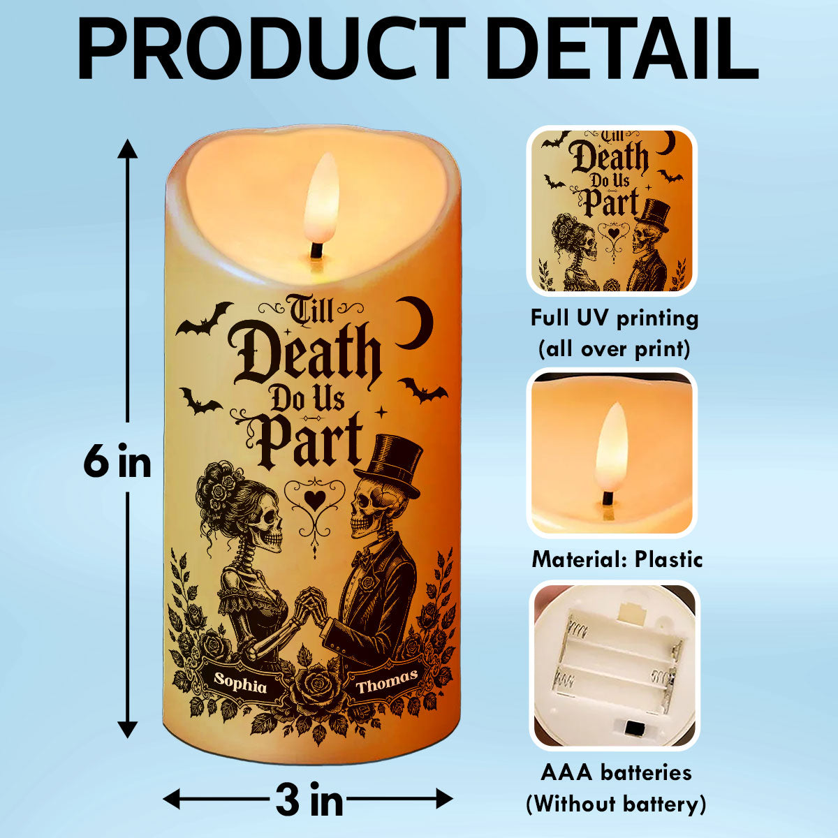 Till Death Do Us Part Skeleton Couple - Personalized LED Candle - Halloween Decor For Couple