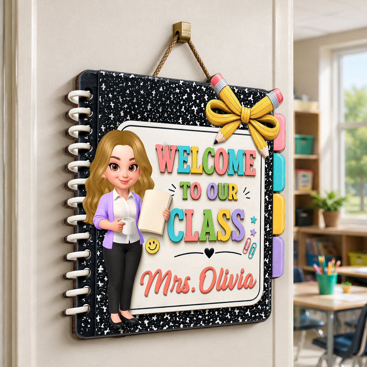 Notebook Teacher Welcome To Class - Personalized Wood Sign - Back To School Gift For Teacher, Classroom Decorations